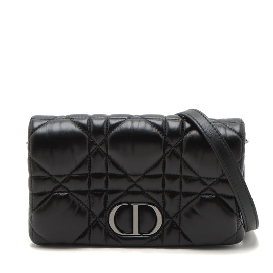 Dior Handbag Christian Cannage Caro Bag Leather Black Small