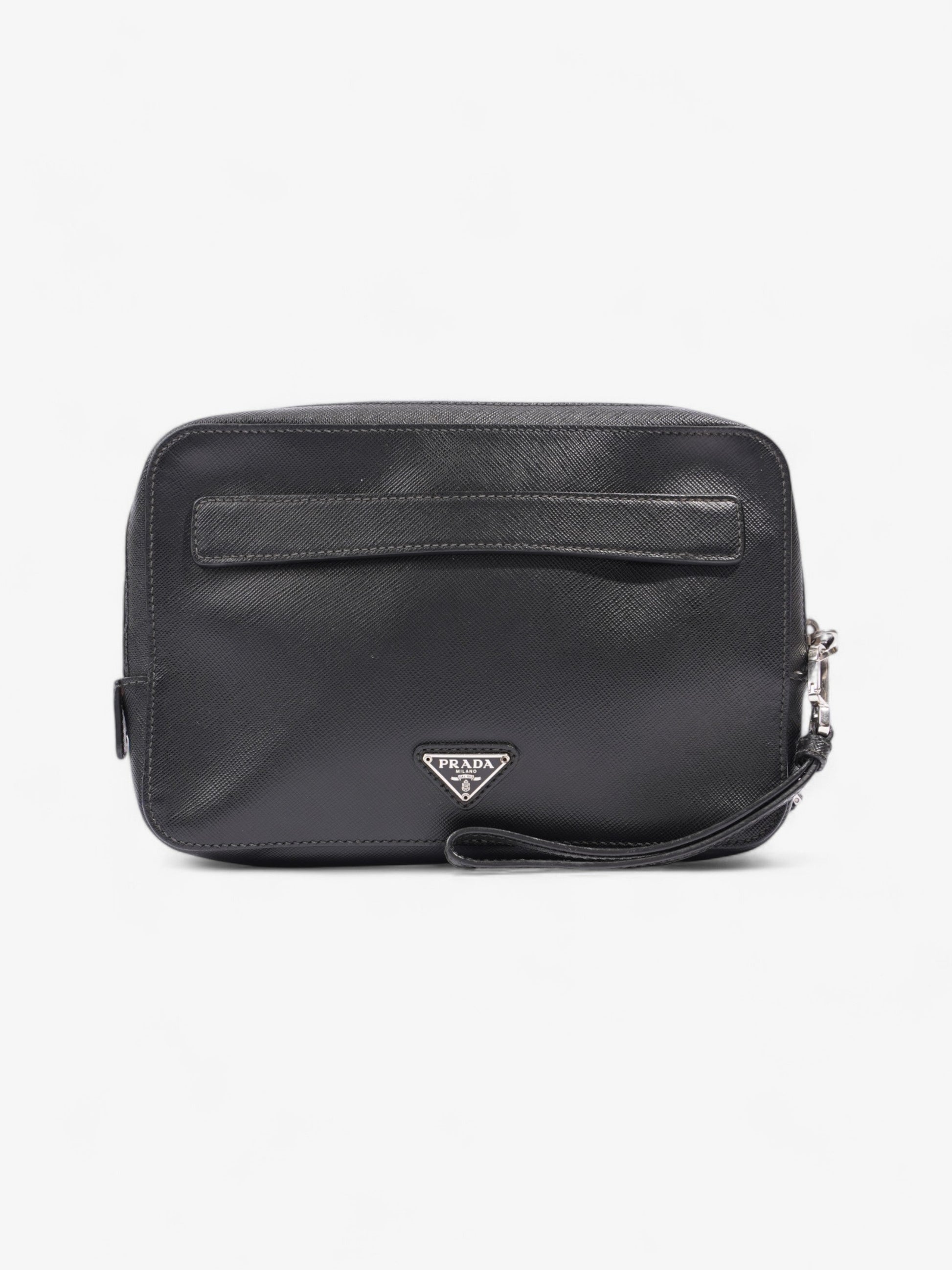 Prada Wristlet Clutch Bag Leather Saffiano Black