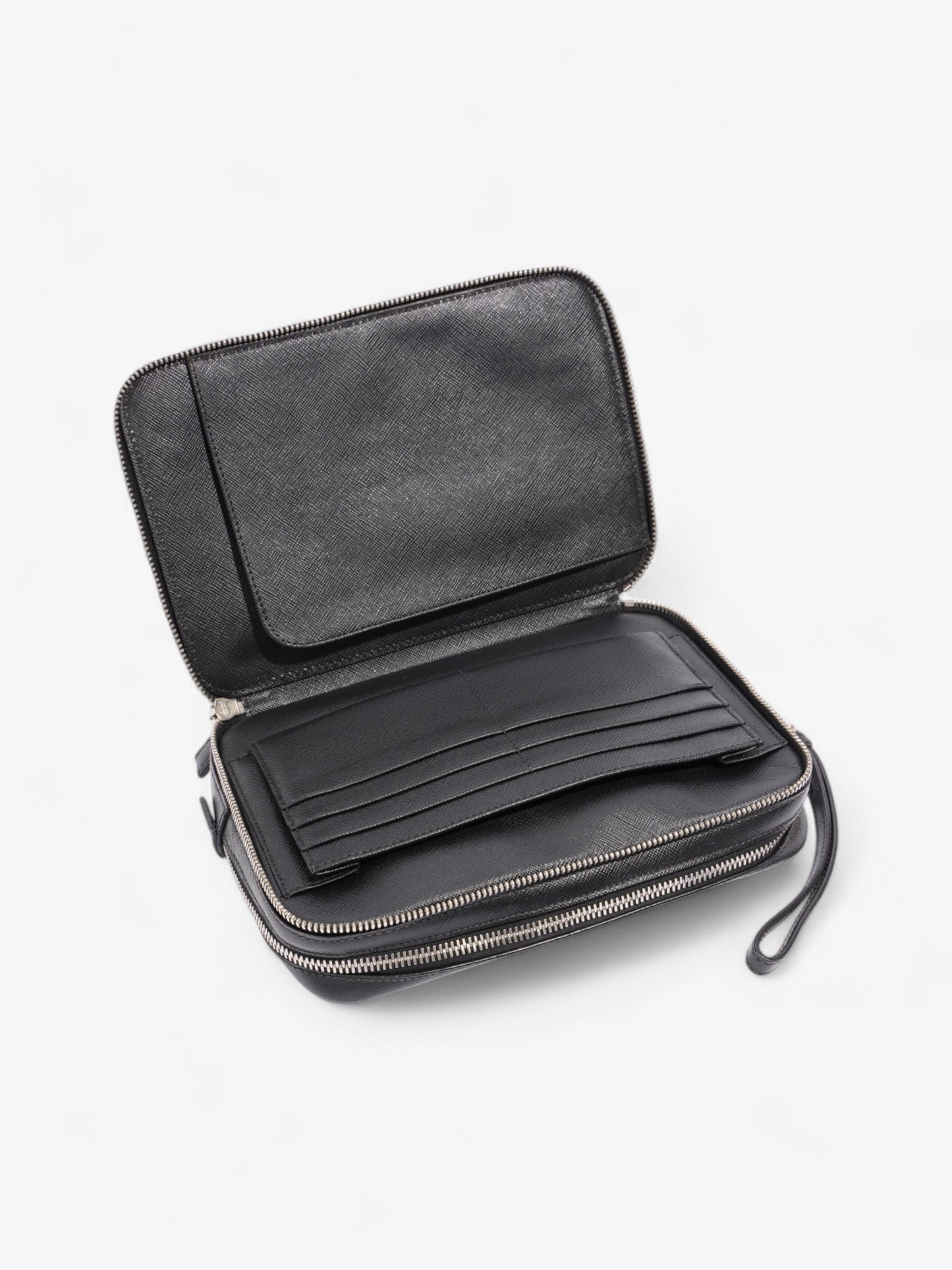 Prada Wristlet Clutch Bag Leather Saffiano Black