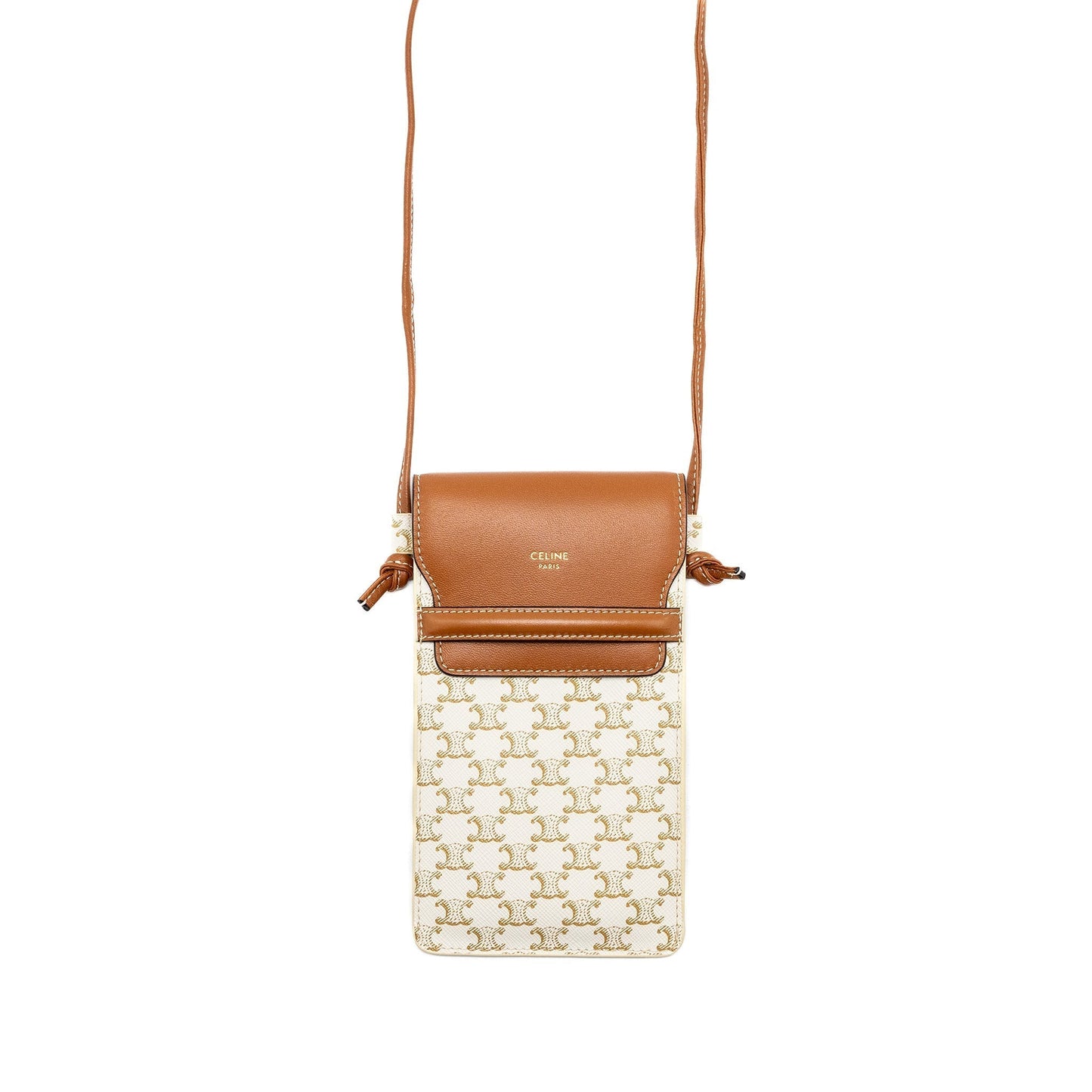 Luxury Phone Pouch With Flap Triomphe Lambskin Canvas White Travel Bag