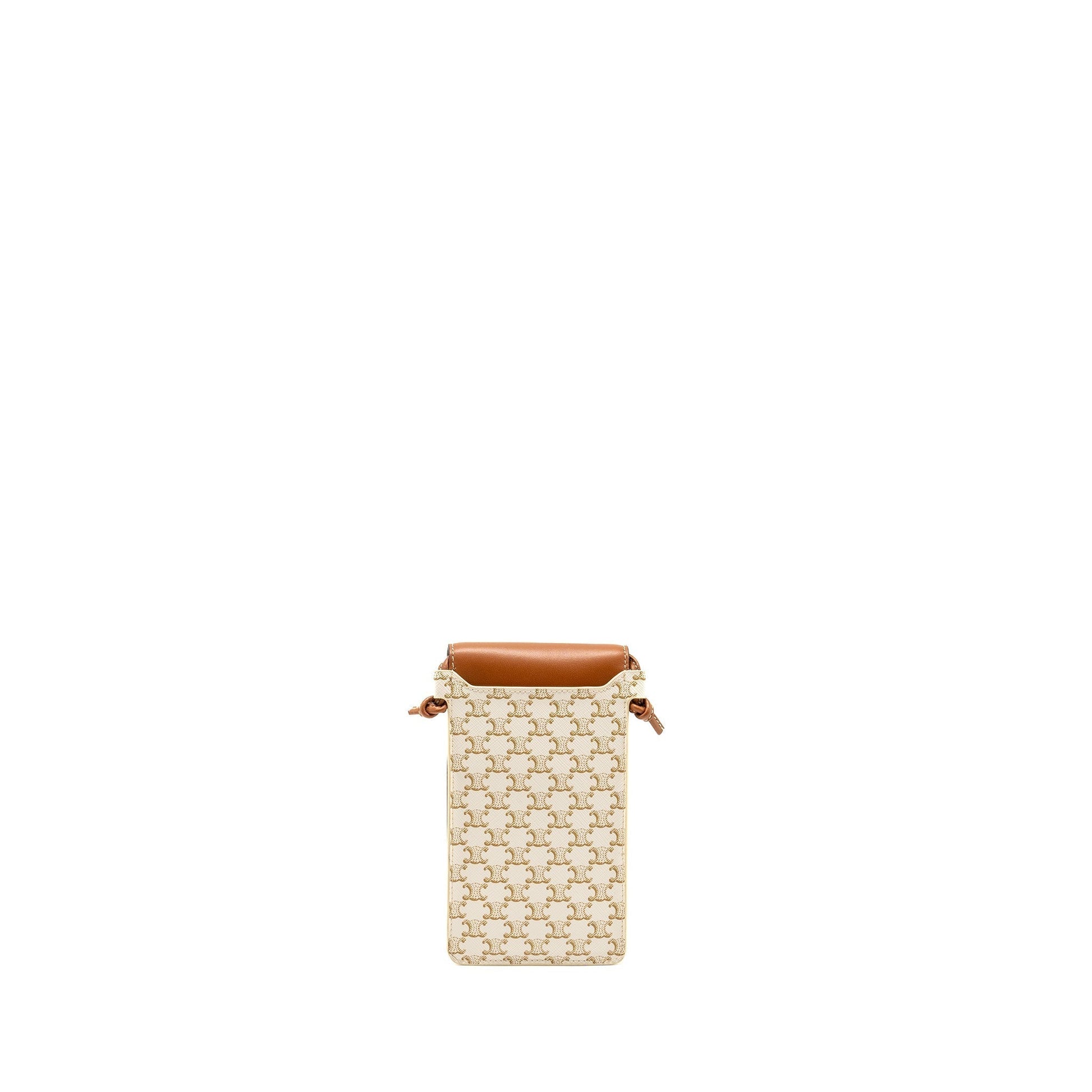 Luxury Phone Pouch With Flap Triomphe Lambskin Canvas White Travel Bag