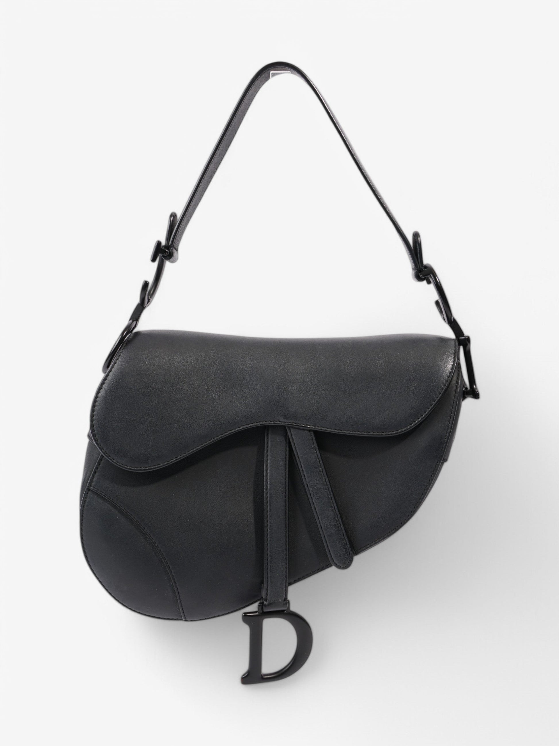 Dior Christian Saddle Bag Leather Black Satchel Bag