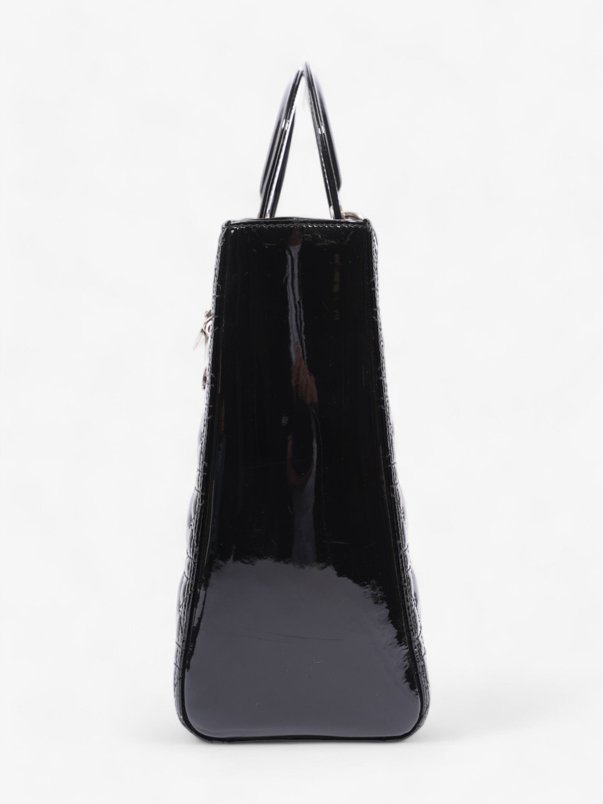 Dior Christian Lady Handbag Leather Patent Black Travel Bag Patent Leather Large