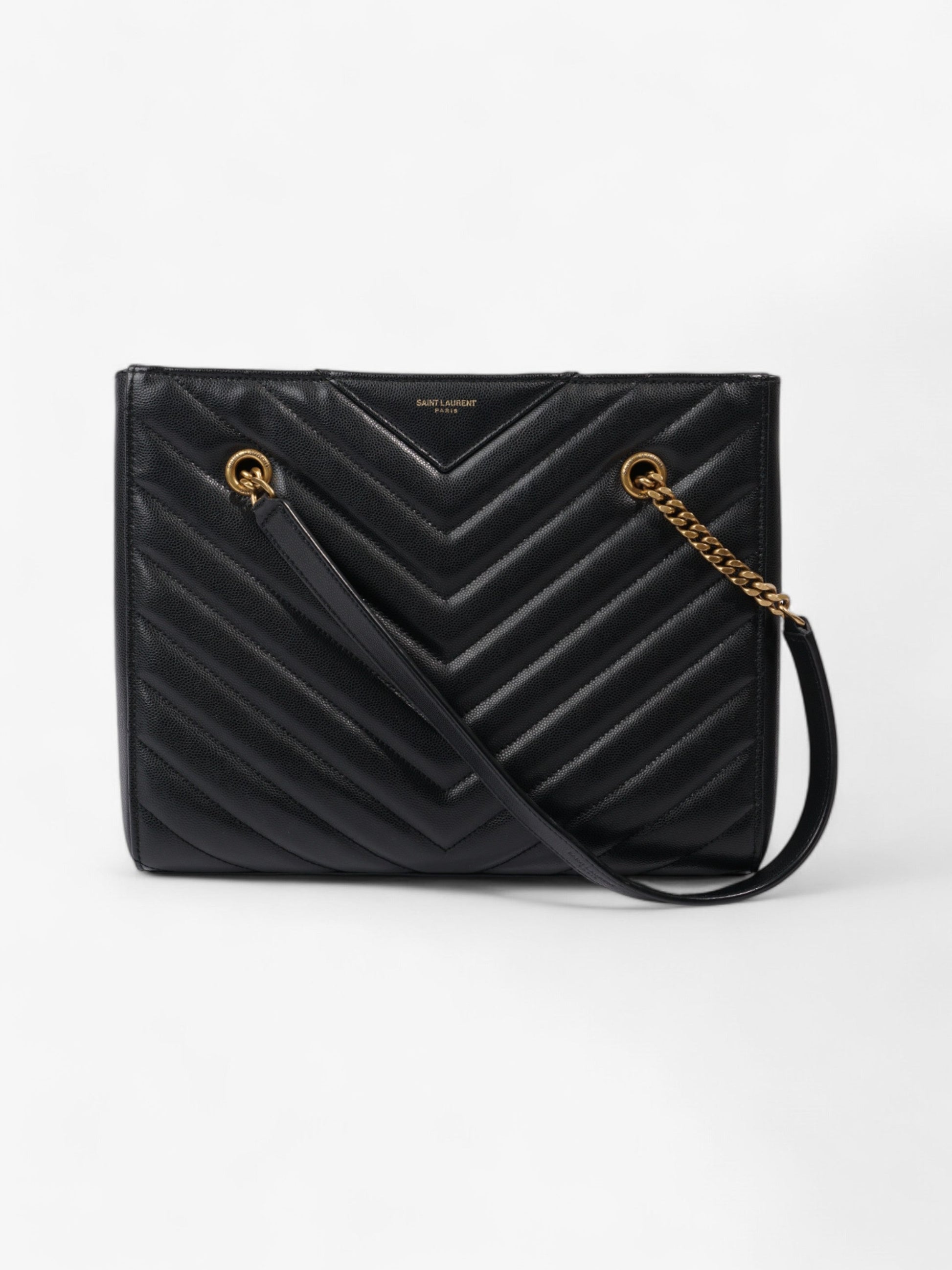 YSL Saint Laurent Tribeca Tote Leather Matelasse Black Shoulder Bag