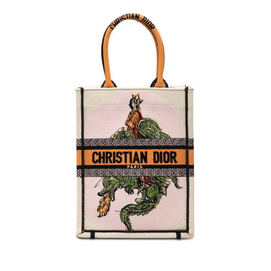 Dior Handbag Princess and Dragon Vertical Book Tote Canvas White Embroidered Tote Bag