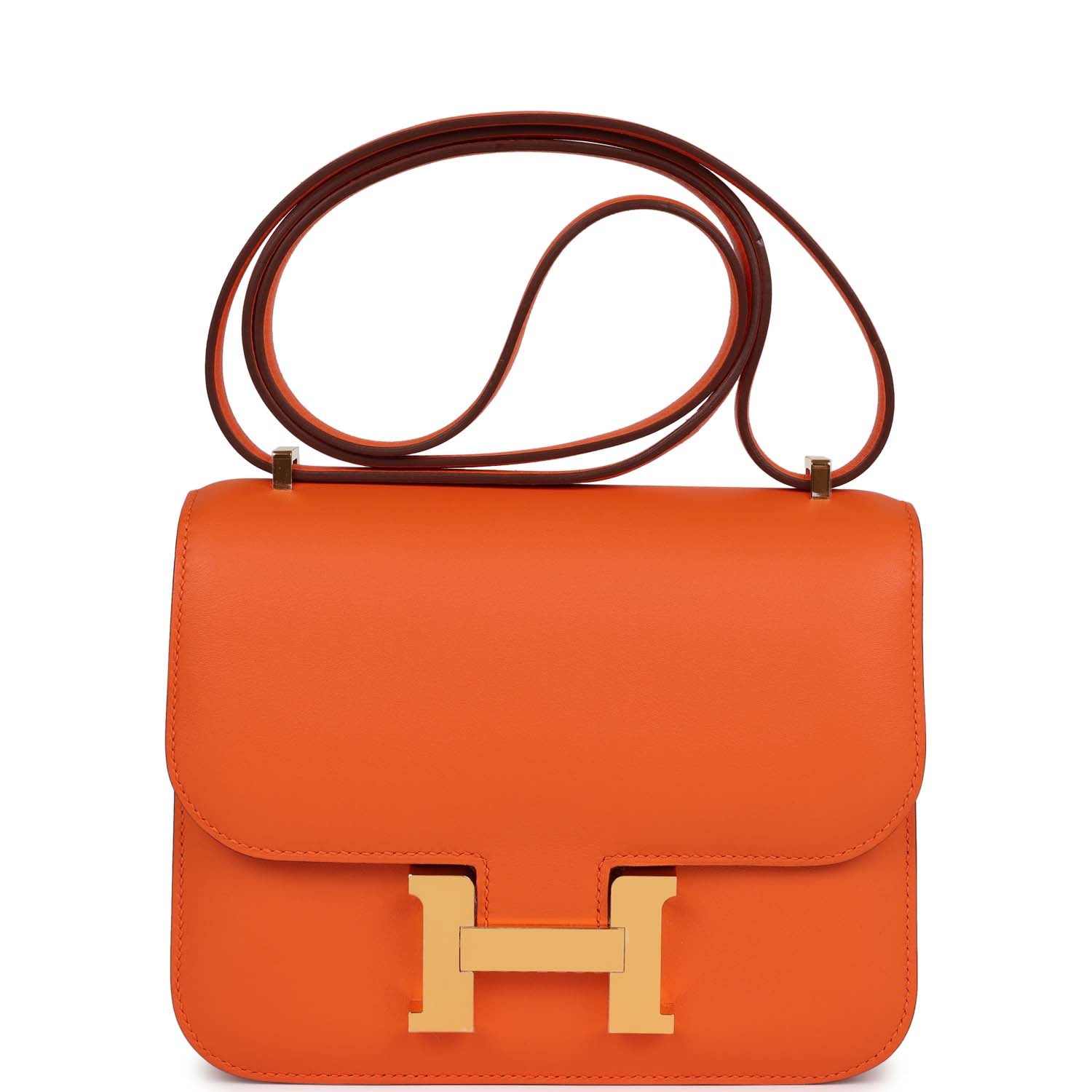 Hermes Constance Orange Swift Hardware Handbag Gold Travel Bag Gold Hardware