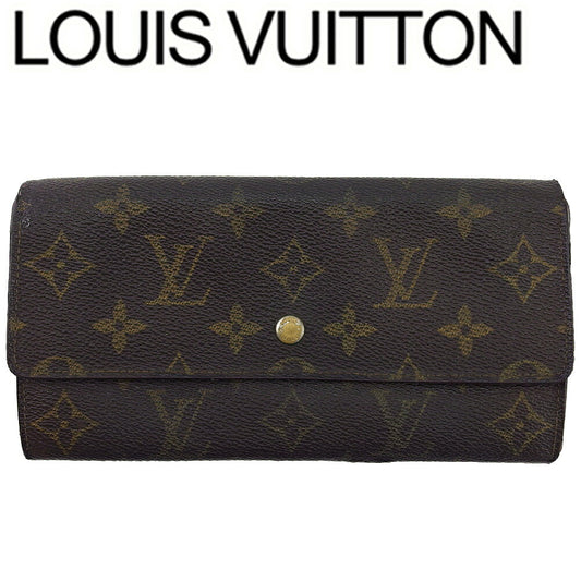 Louis Vuitton Long Purse Dark x Pochette Brown Beige Wallet Case B1332