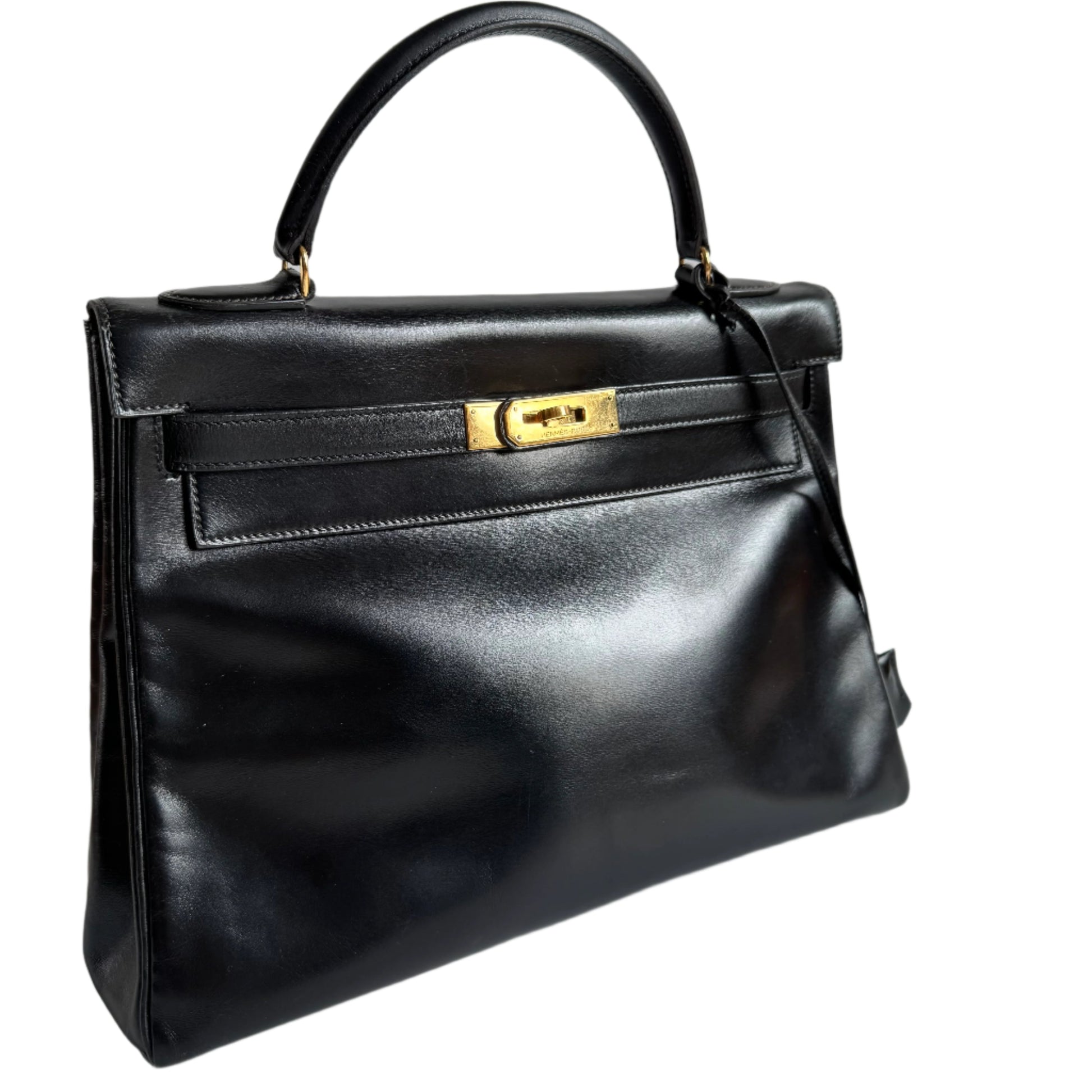 Hermes Kelly Retourne Box Hw Handbag Leather Black Travel Bag