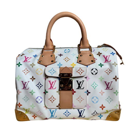 Louis Vuitton x Takashi Murakami Speedy 30 Lock Multicolor White Handbag Multicolor 11