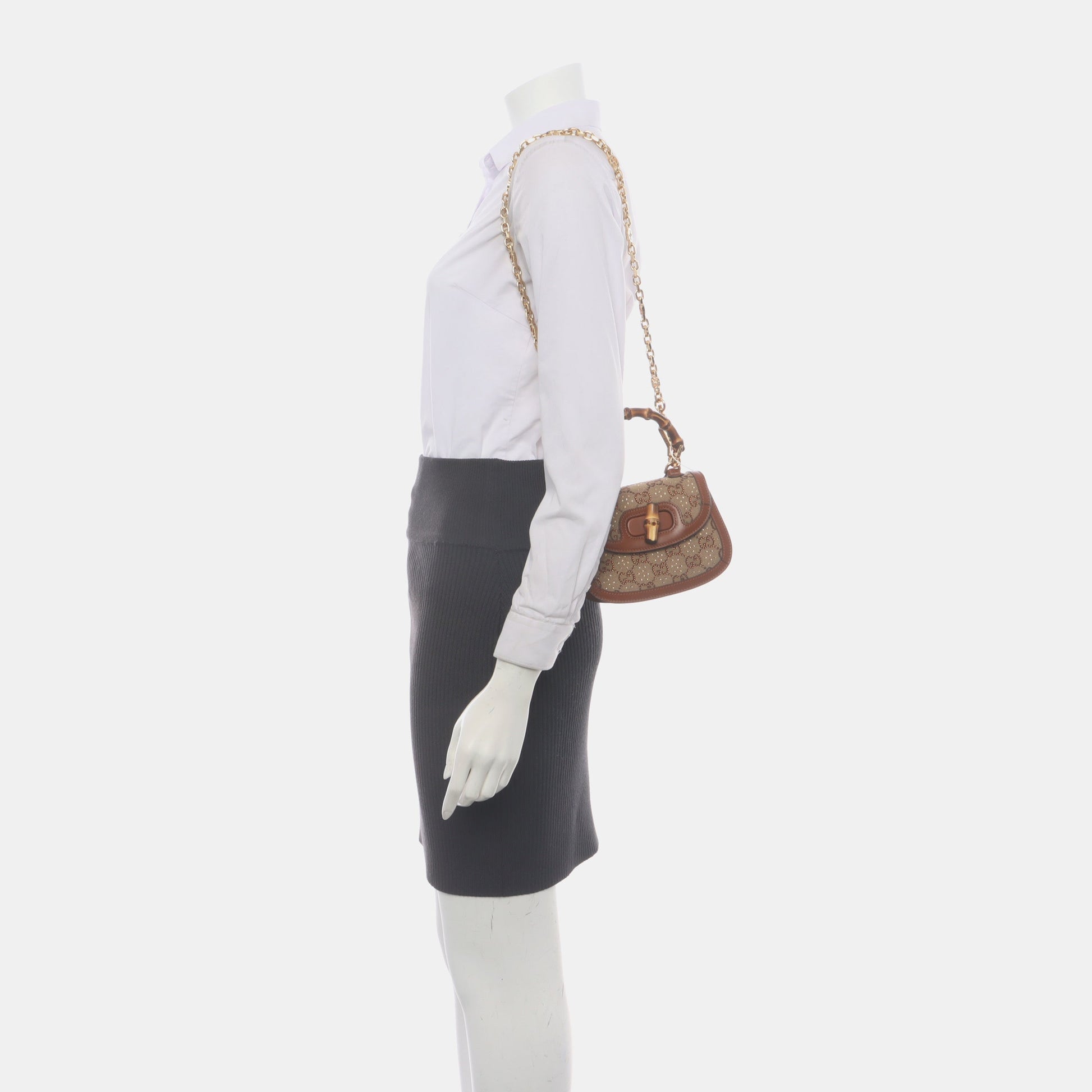 Gucci Bamboo Glitter Leather Canvas Brown Mini Crossbody Bag