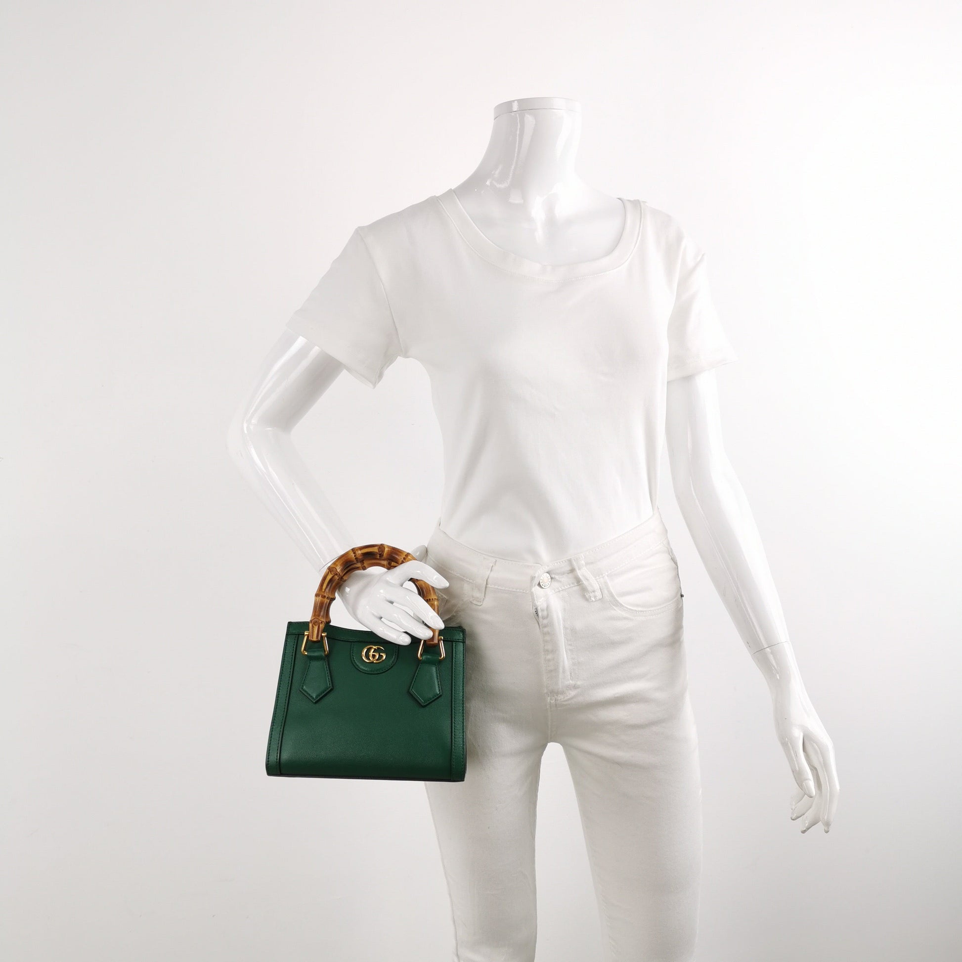 Gucci Diana Bamboo Handle Strap Leather Green Mini Bag