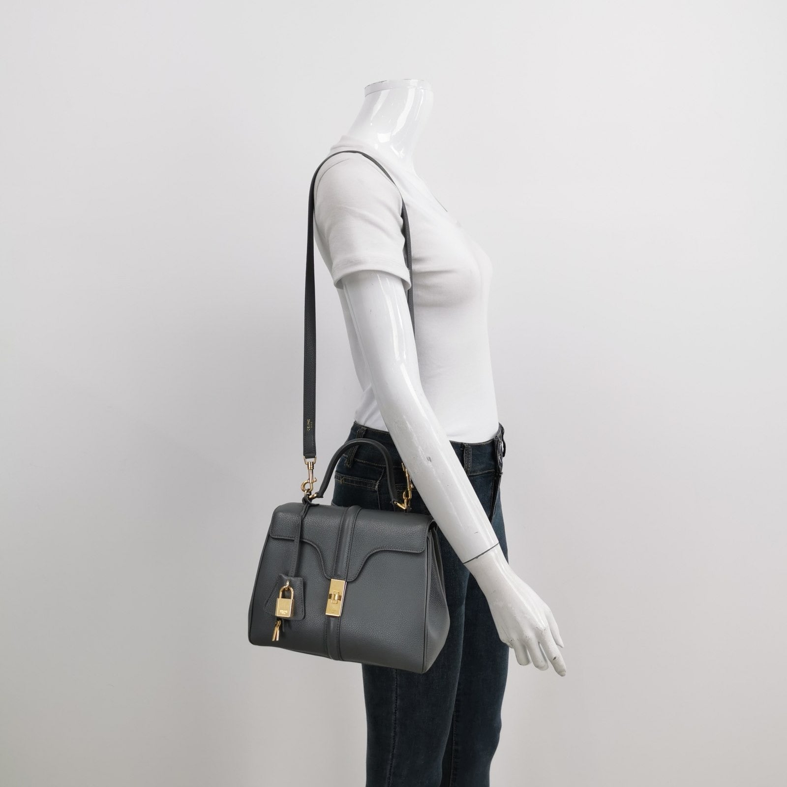Celine Bag Grey Pebbled Calfskin Leather Small Travel Bag