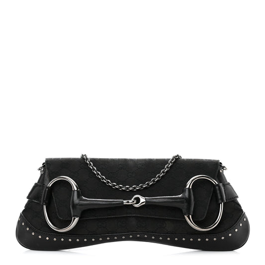 Gucci Horsebit Cloth Monogram Black Shoulder Bag Shoulder Bag