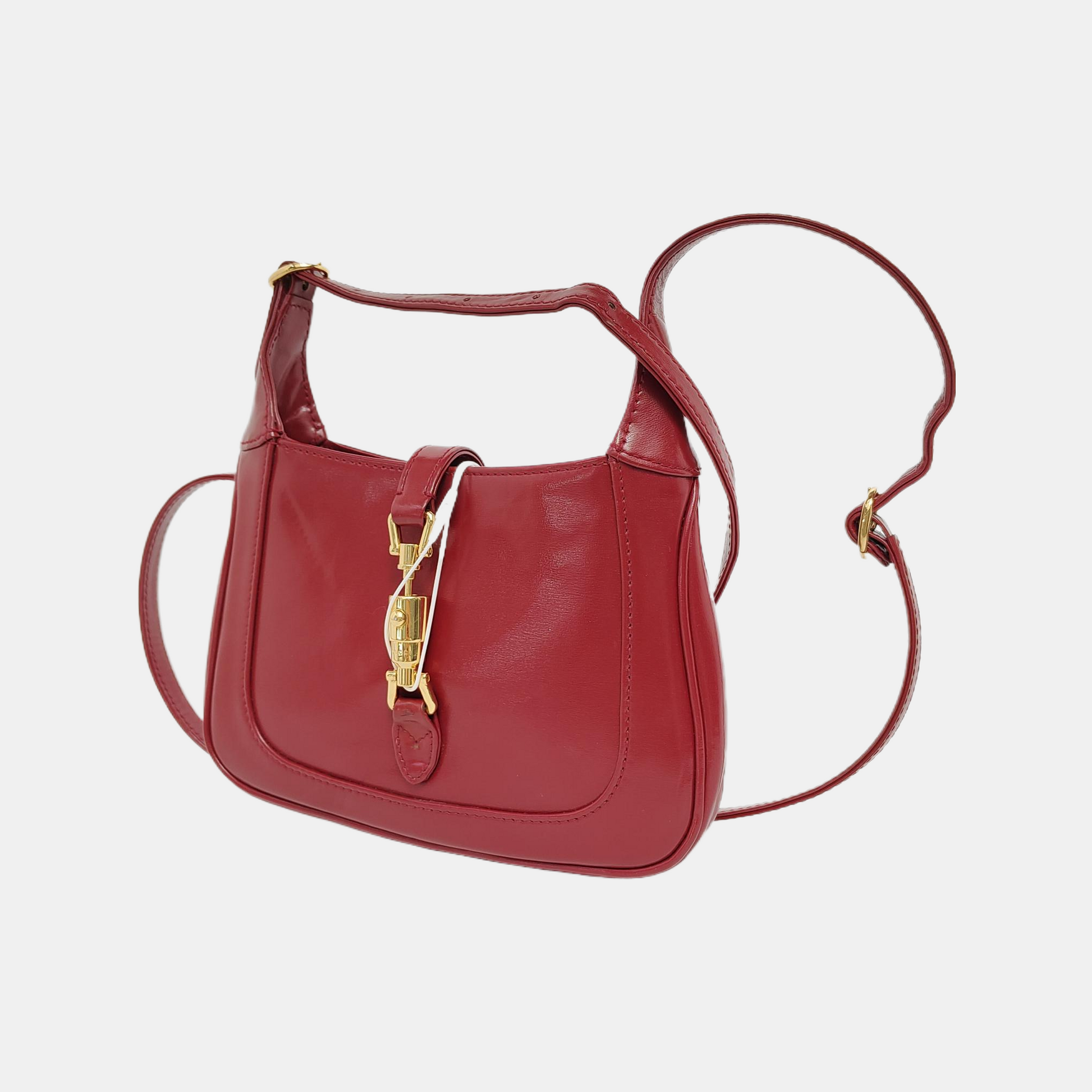 Gucci Jackie Burgundy Piston Lock Leather Red Gold Mini Travel Bag