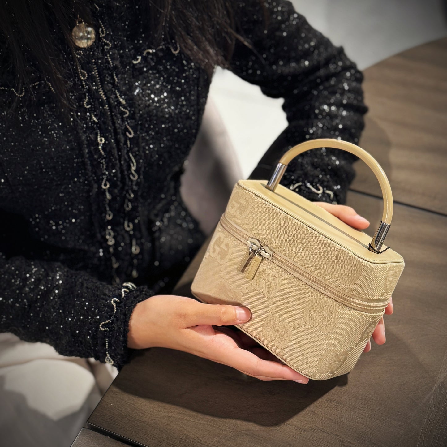 Gucci Vanity Bag Tws Canvas Beige Travel Bag