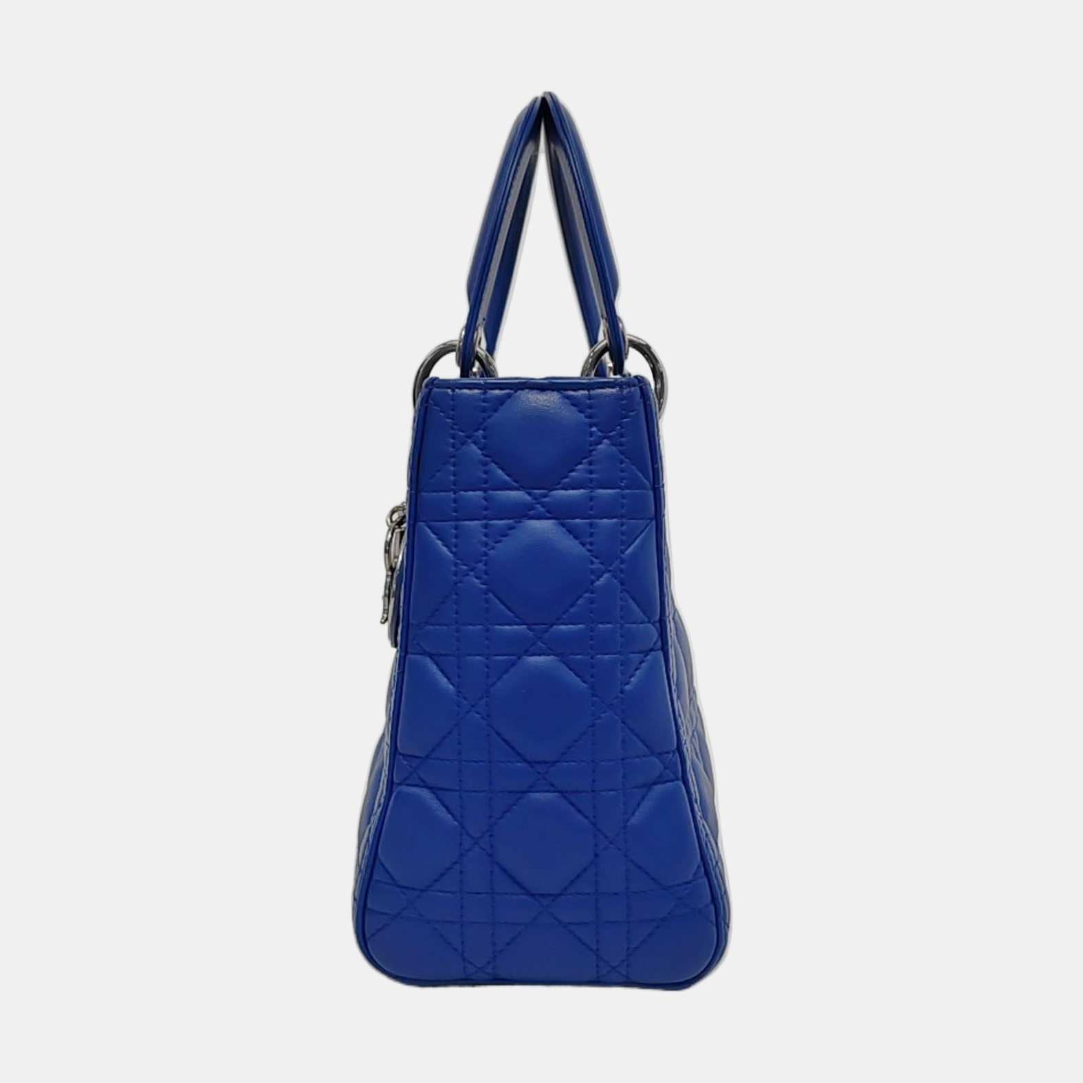 Dior Lady Medium Royal Lambskin Hardware Handbag Leather Blue Travel Bag