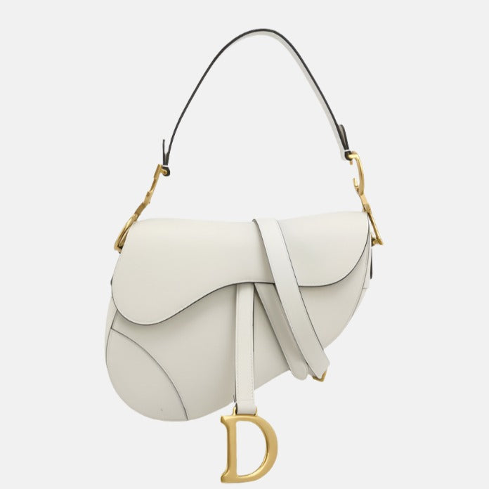 Dior Saddle Grained Handbag With Strap Leather White Travel Bag