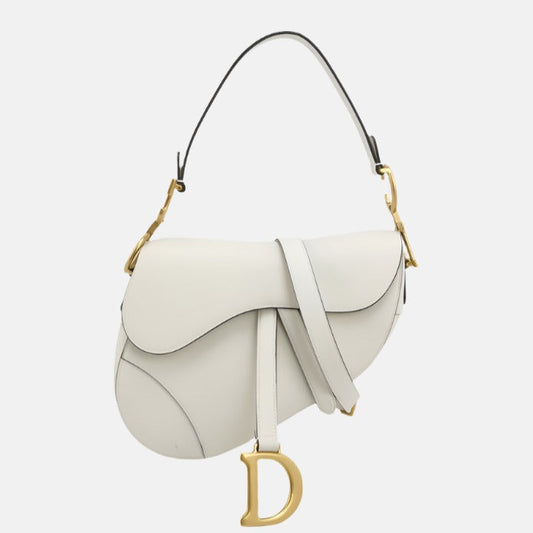 Dior Saddle Grained Handbag With Strap Leather White Travel Bag