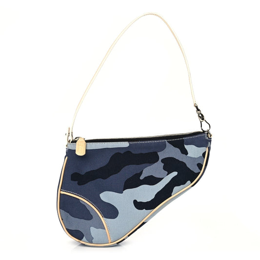 Dior Handbag Christian Camouflage Saddle Pochette Canvas Blue Mini Clutch Bag