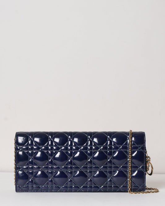 Dior Handbag Cannage Lady Clutch Leather Blue Clutch Bag