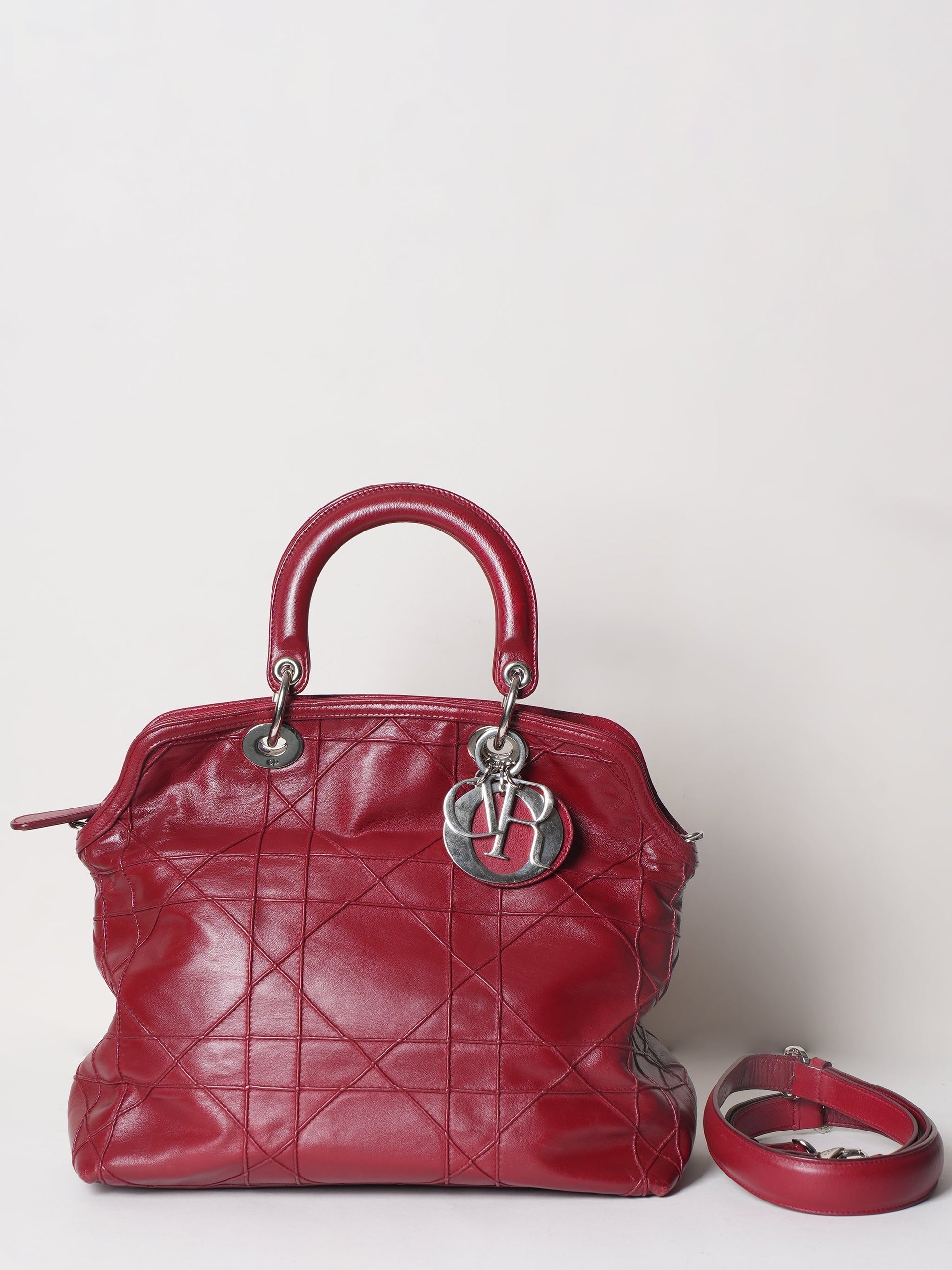 Dior Handbag Christian Polochon Cannage Rouge Grenville Bag In Red Top Handle Tote Bag