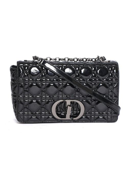 Dior Handbag Christian Caro Bag in Leather Patent Black Sling Bag