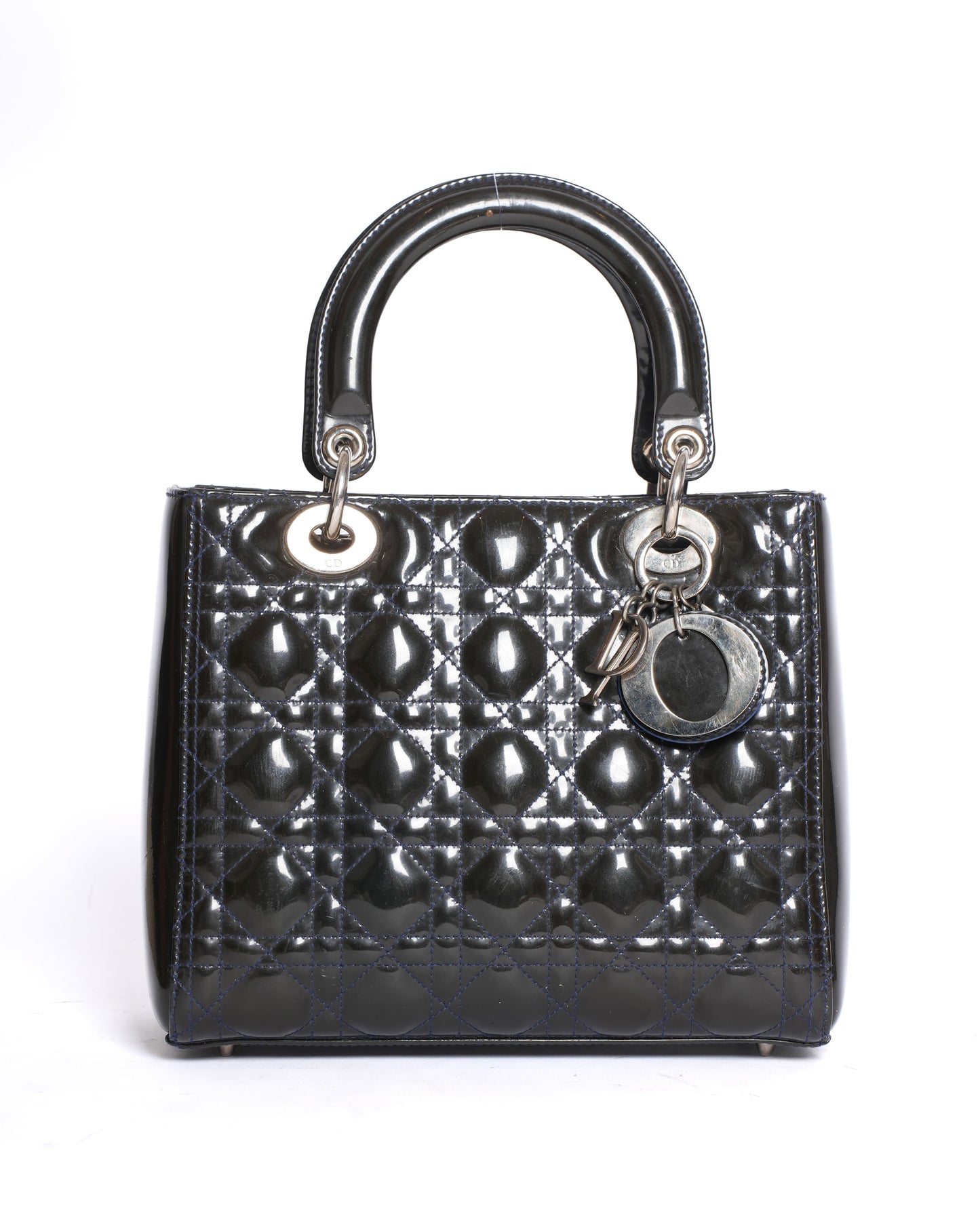 Dior Handbag Lady Cannage Calfskin Bag Patent Medium Top Handle