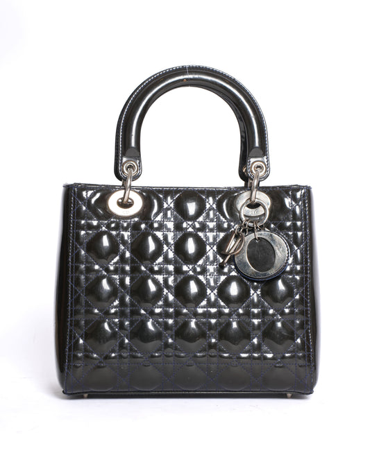 Dior Handbag Lady Cannage Calfskin Bag Patent Medium Top Handle