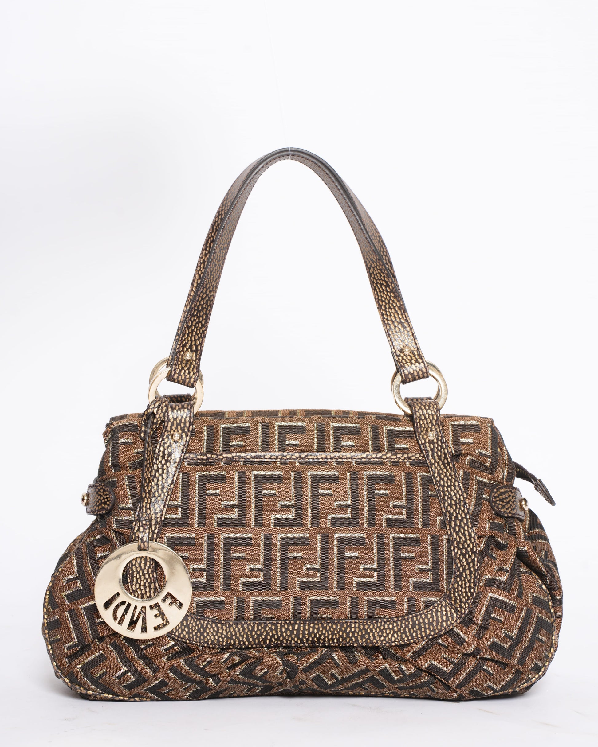 Fendi Handbag Zucca & Shoulder Bag Leather Canvas Brown