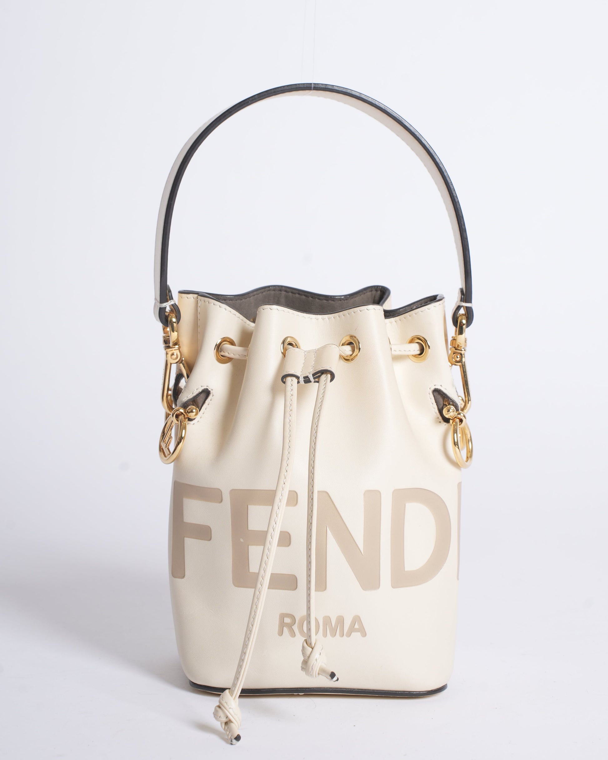 Fendi Handbag Mon Trésor Drawstring Bag Leather White Mini Bucket Bag
