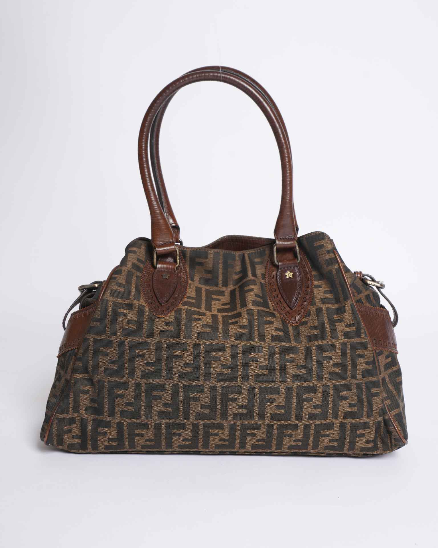 Fendi Handbag Zucca Shoulder Bag In Canvas Brown Top Handle