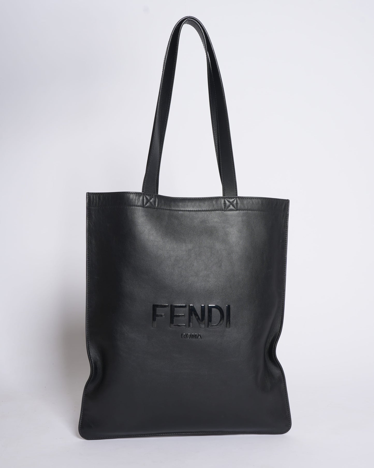 Fendi Handbag debossed shopper tote bag in Black Logo Top Handle