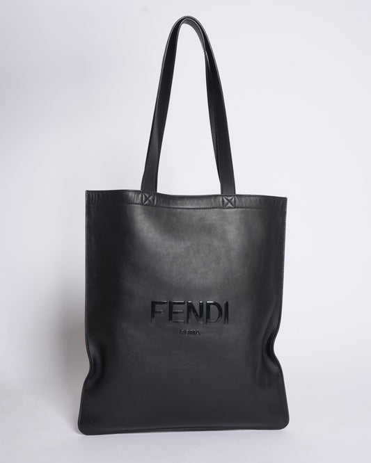 Fendi Handbag debossed shopper tote bag in Black Logo Top Handle