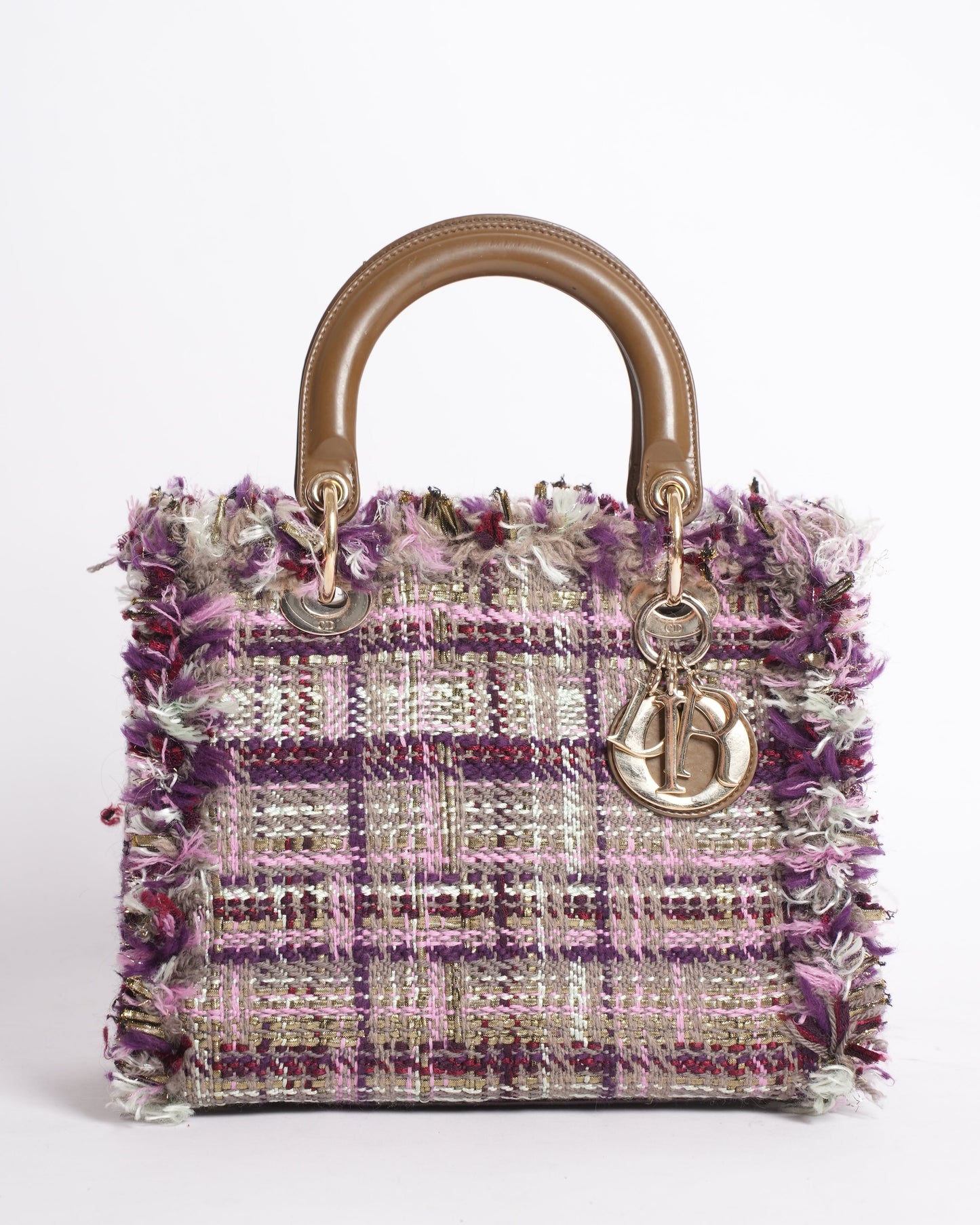 Dior Handbag Christian Tweed Lady Bag Medium Top Handle