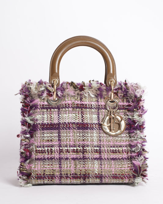 Dior Handbag Christian Tweed Lady Bag Medium Top Handle