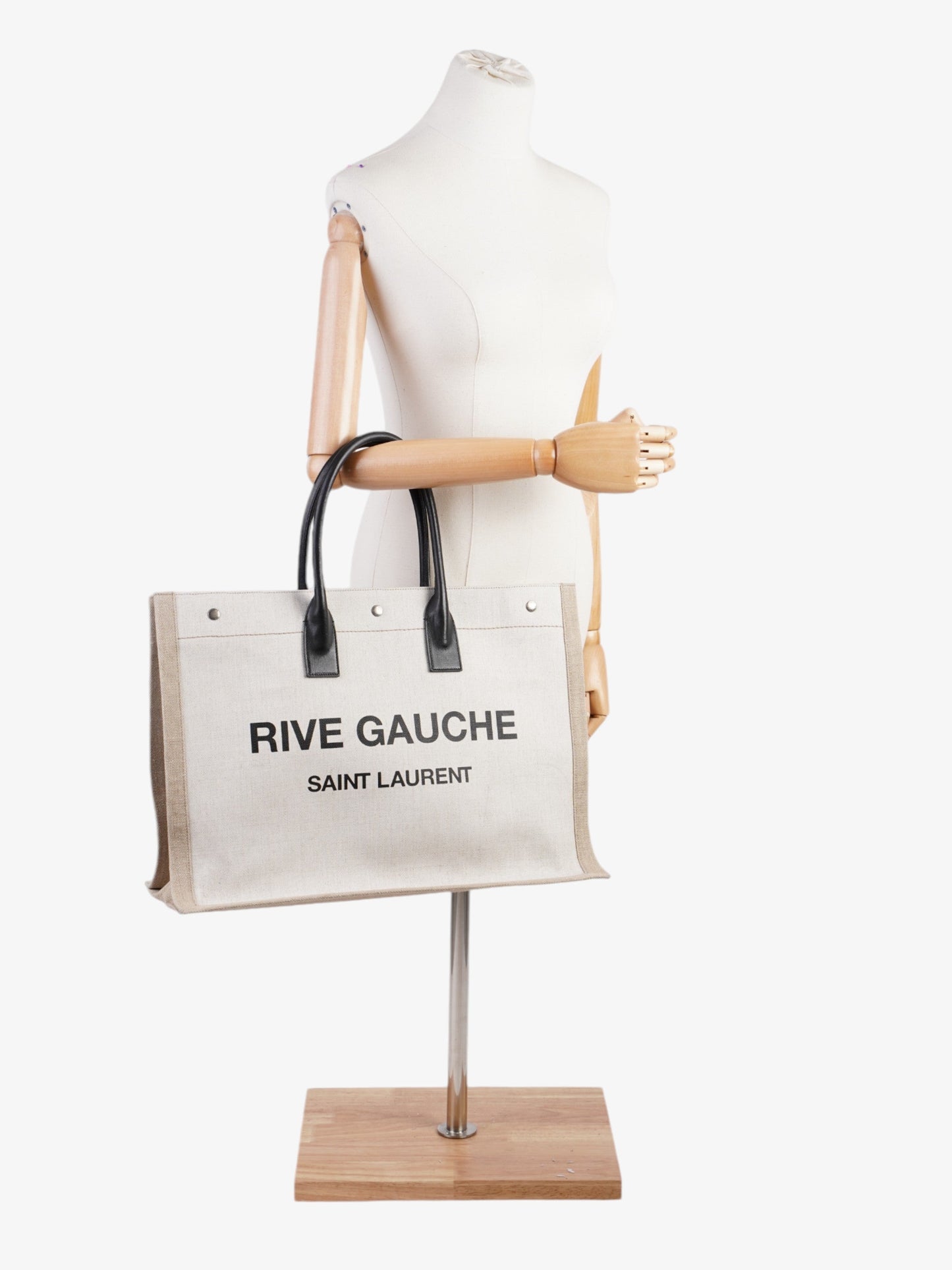 YSL Saint Laurent Rive Gauche Tote Cotton White Beige Large Tote Bag