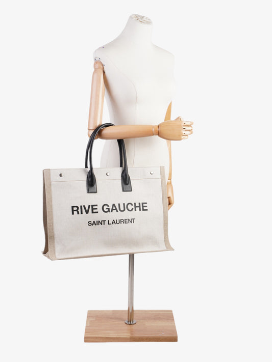 YSL Saint Laurent Rive Gauche Tote Cotton White Beige Large Tote Bag