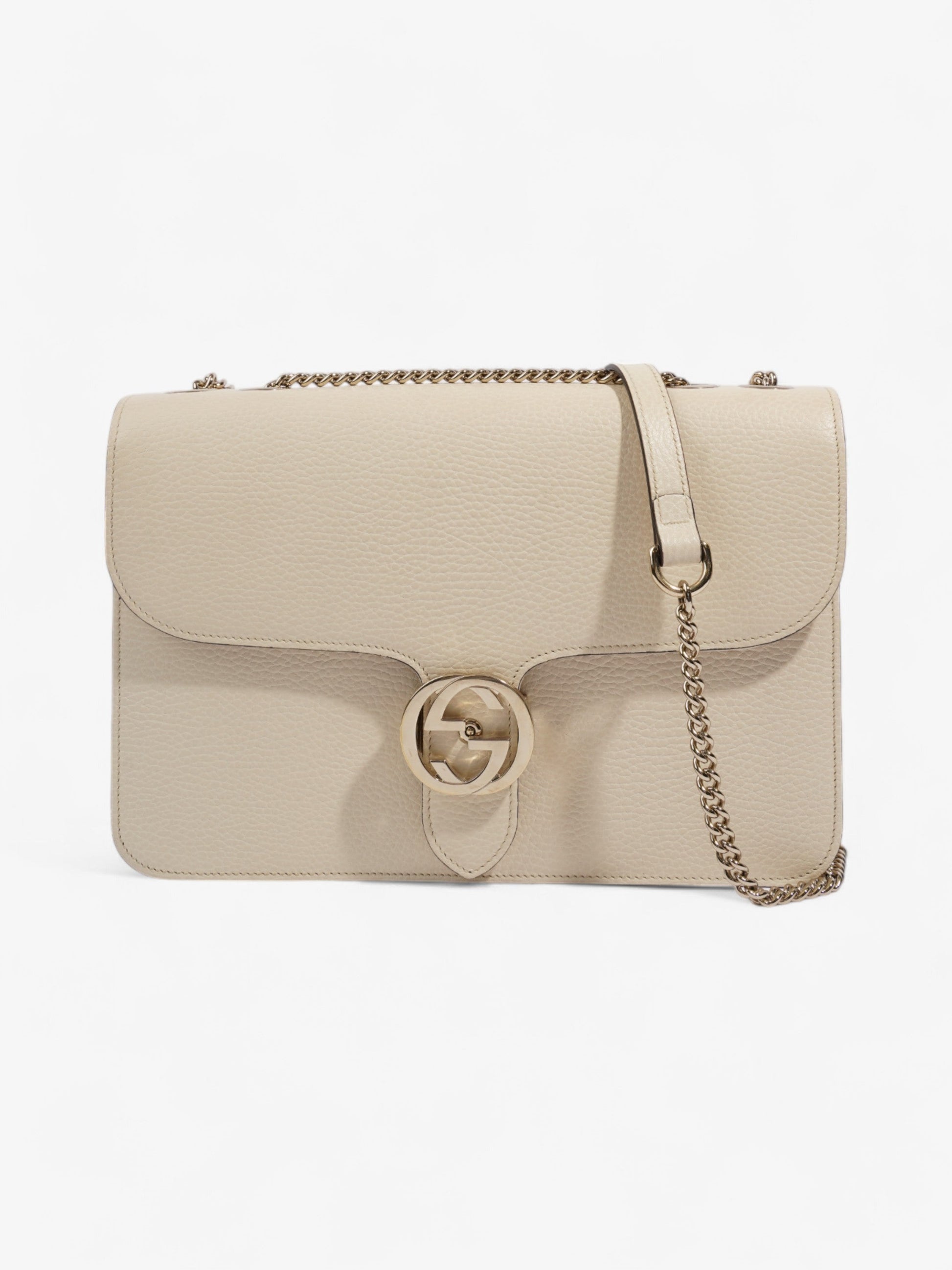 Gucci Dollar Interlocking Ivory Calfskin Crossbody Bag Leather Medium