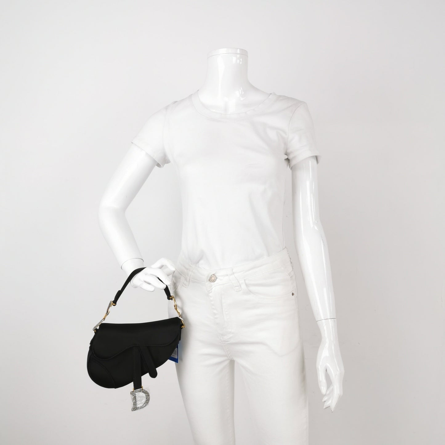Dior Saddle Silk Handbag With Crystals Satin Black Travel Bag