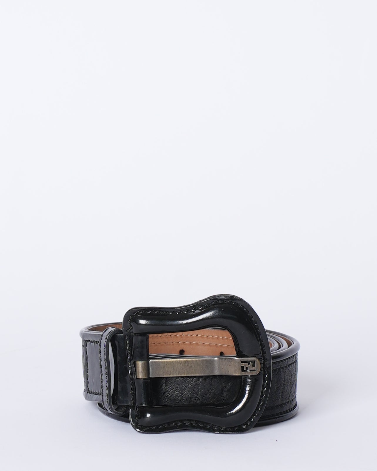 Fendi Handbag Buckle Belt Leather Patent Black