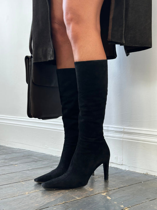 Prada Shoe 2000s Square Toe Heeled Knee Boots - Suede Shoes
