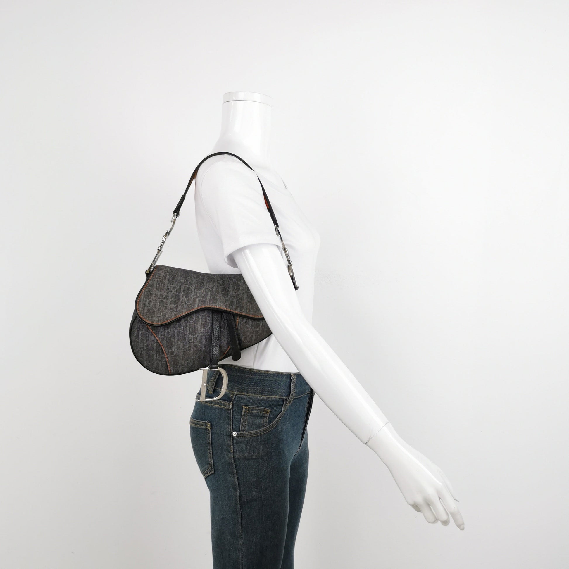 Dior Saddle Oblique With Orange Trim Handbag Black Travel Bag