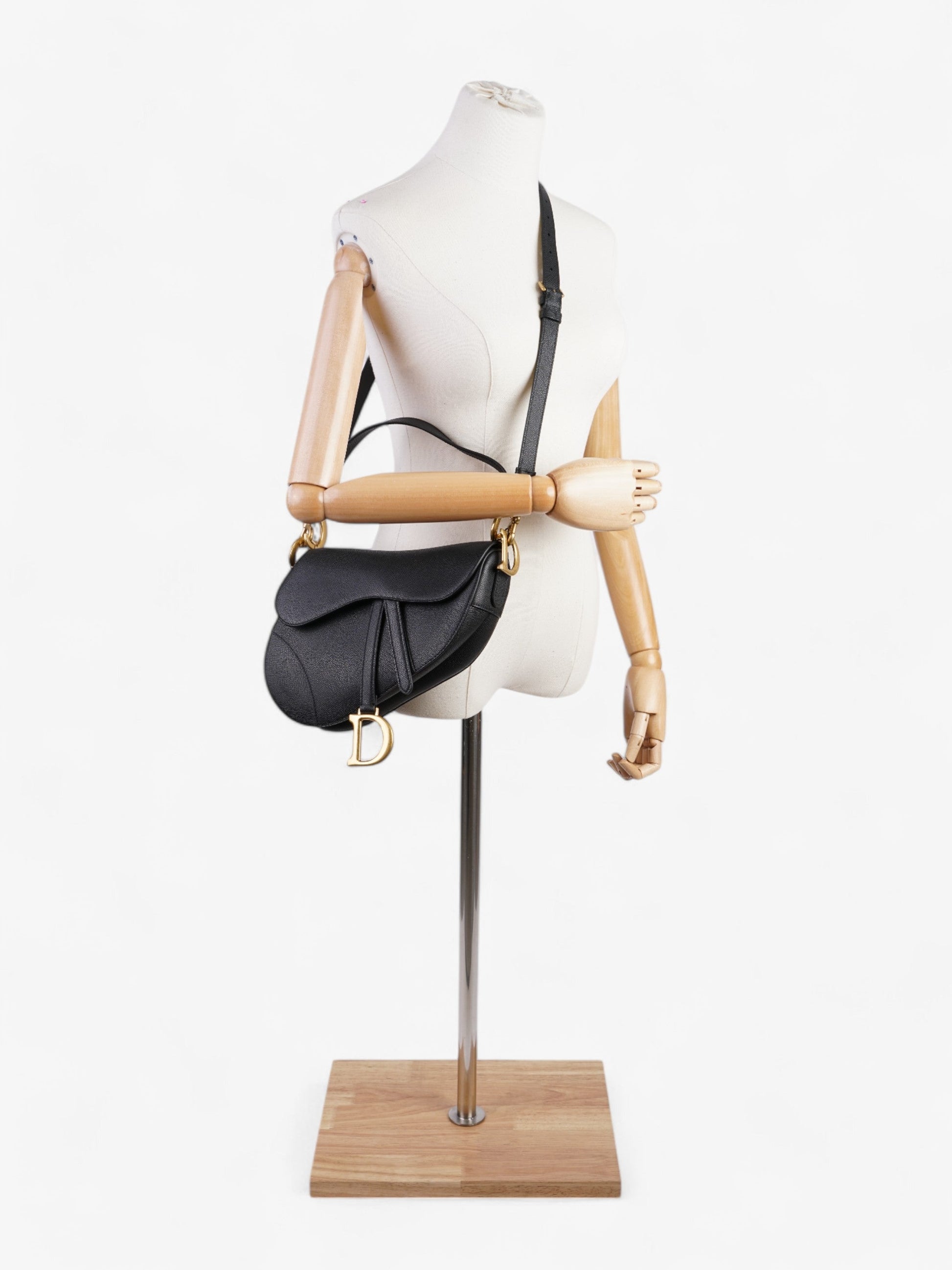 Dior Christian Saddle Bag With Strap Calfskin Leather Black Crossbody Bag