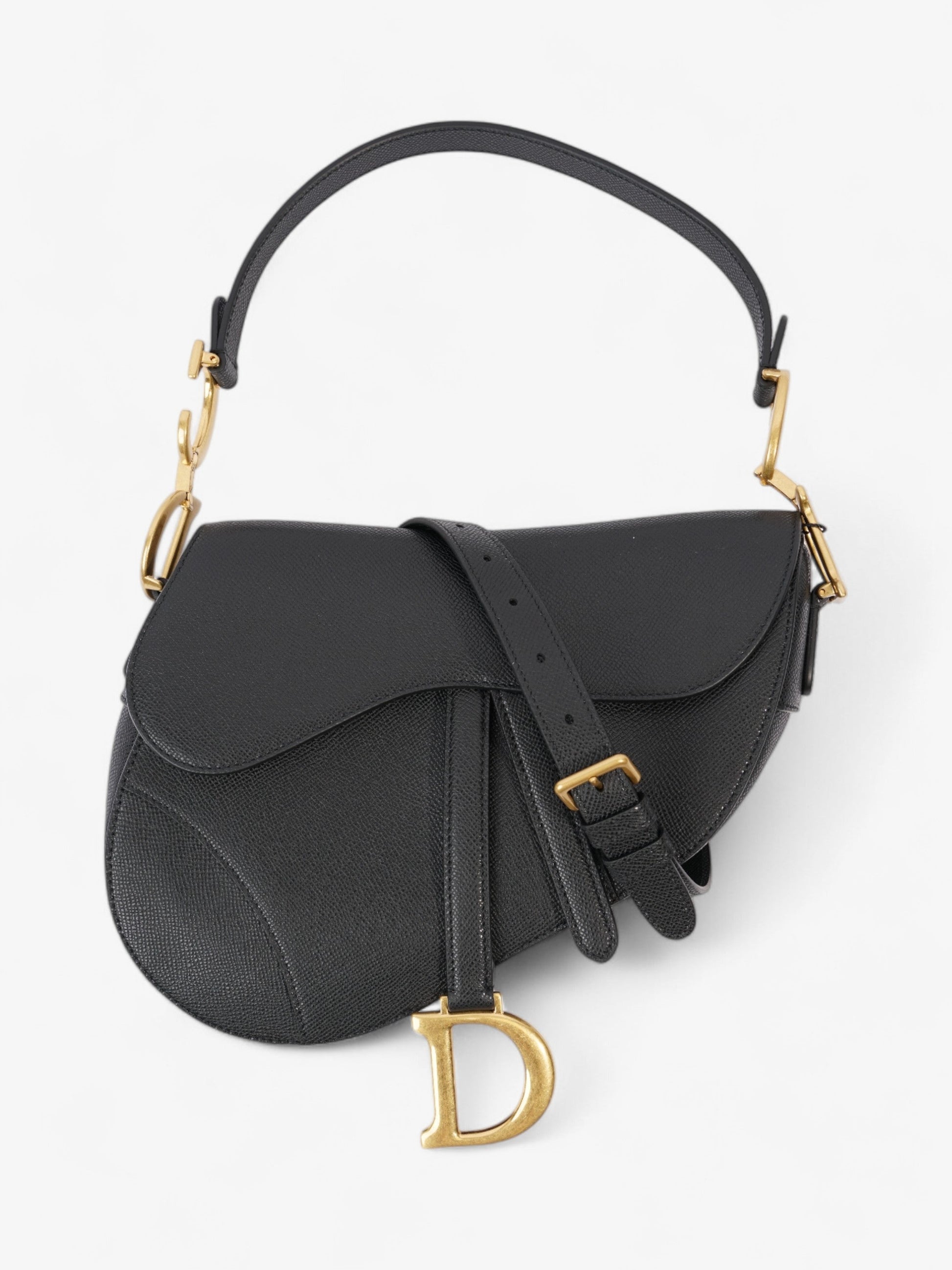 Dior Christian Saddle Bag With Strap Calfskin Leather Black Crossbody Bag