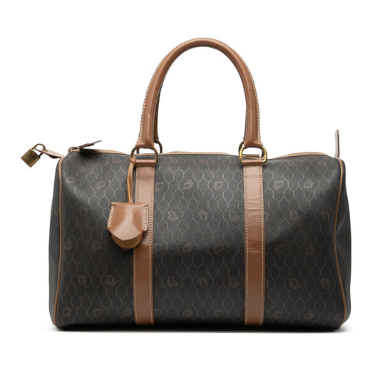 Dior Handbag Honeycomb Coated Boston Bag Canvas Black