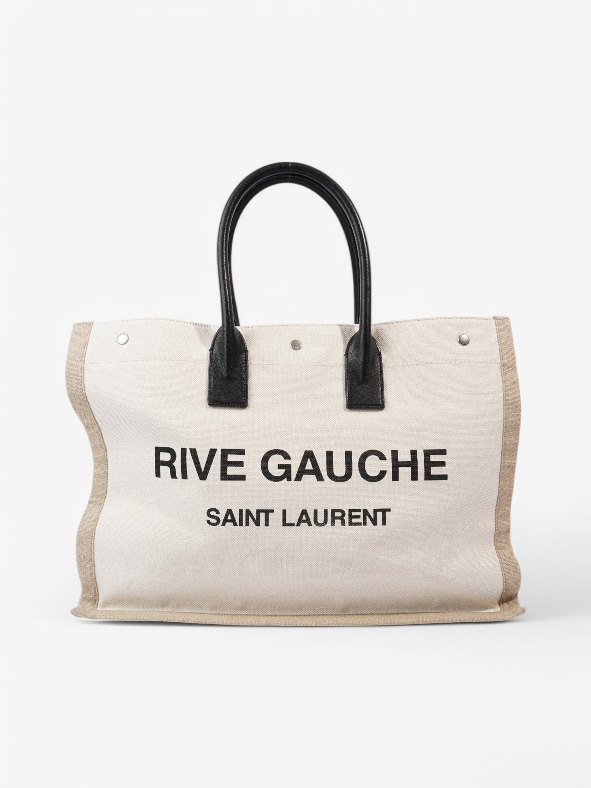 YSL Saint Laurent Rive Gauche Tote Greige Canvas Black White Tote Bag