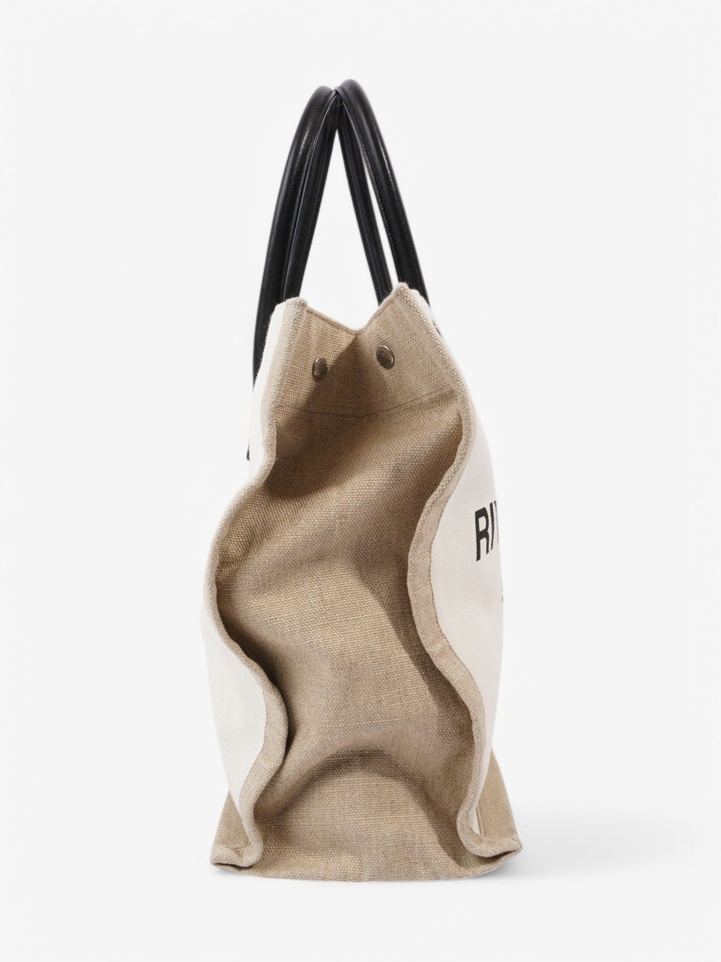 YSL Saint Laurent Rive Gauche Tote Greige Canvas Black White Tote Bag