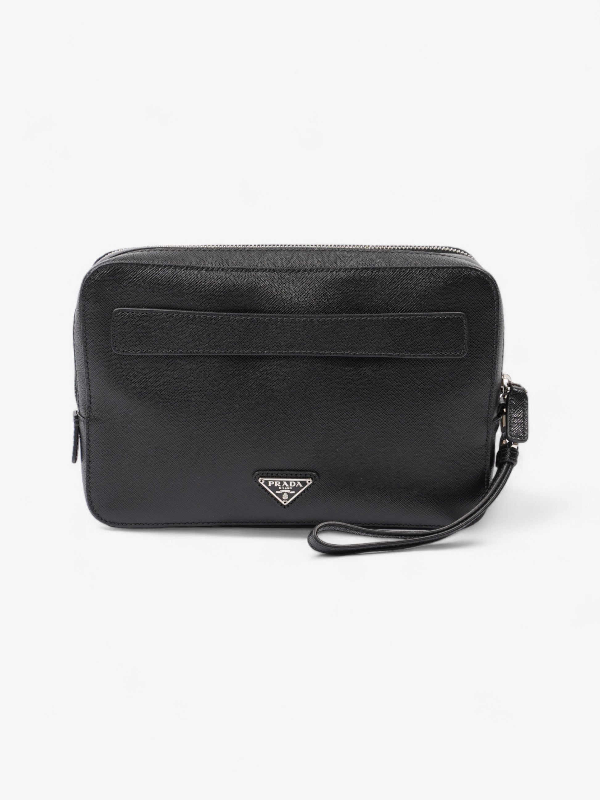 Prada Zipped Clutch Leather Saffiano Black Clutch Bag