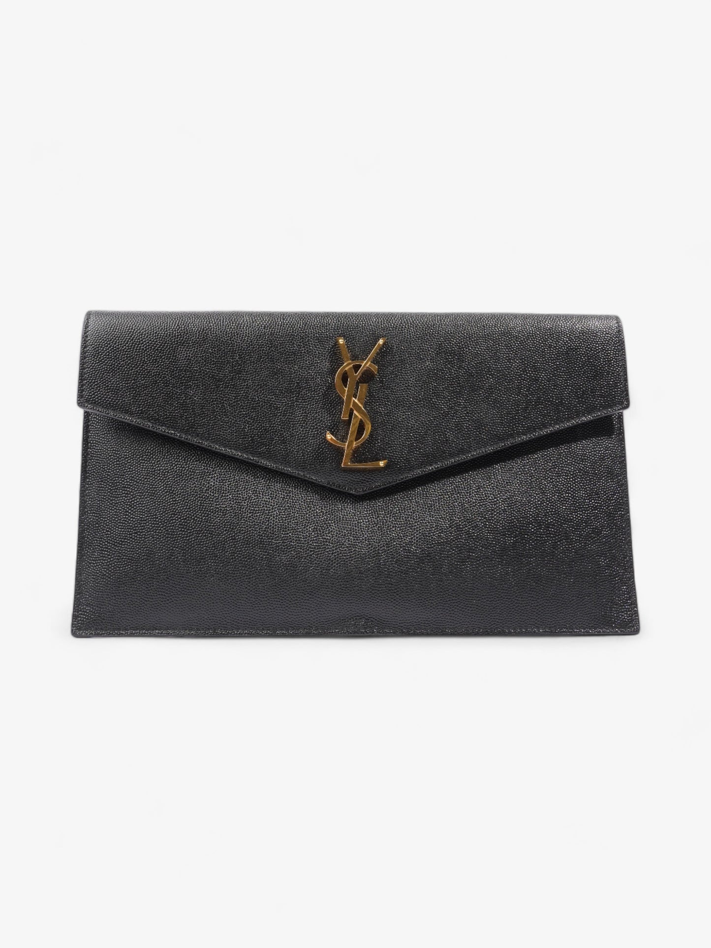 YSL Saint Laurent Uptown Pouch Calfskin Clutch Bag Leather Black Black Calfskin Leather