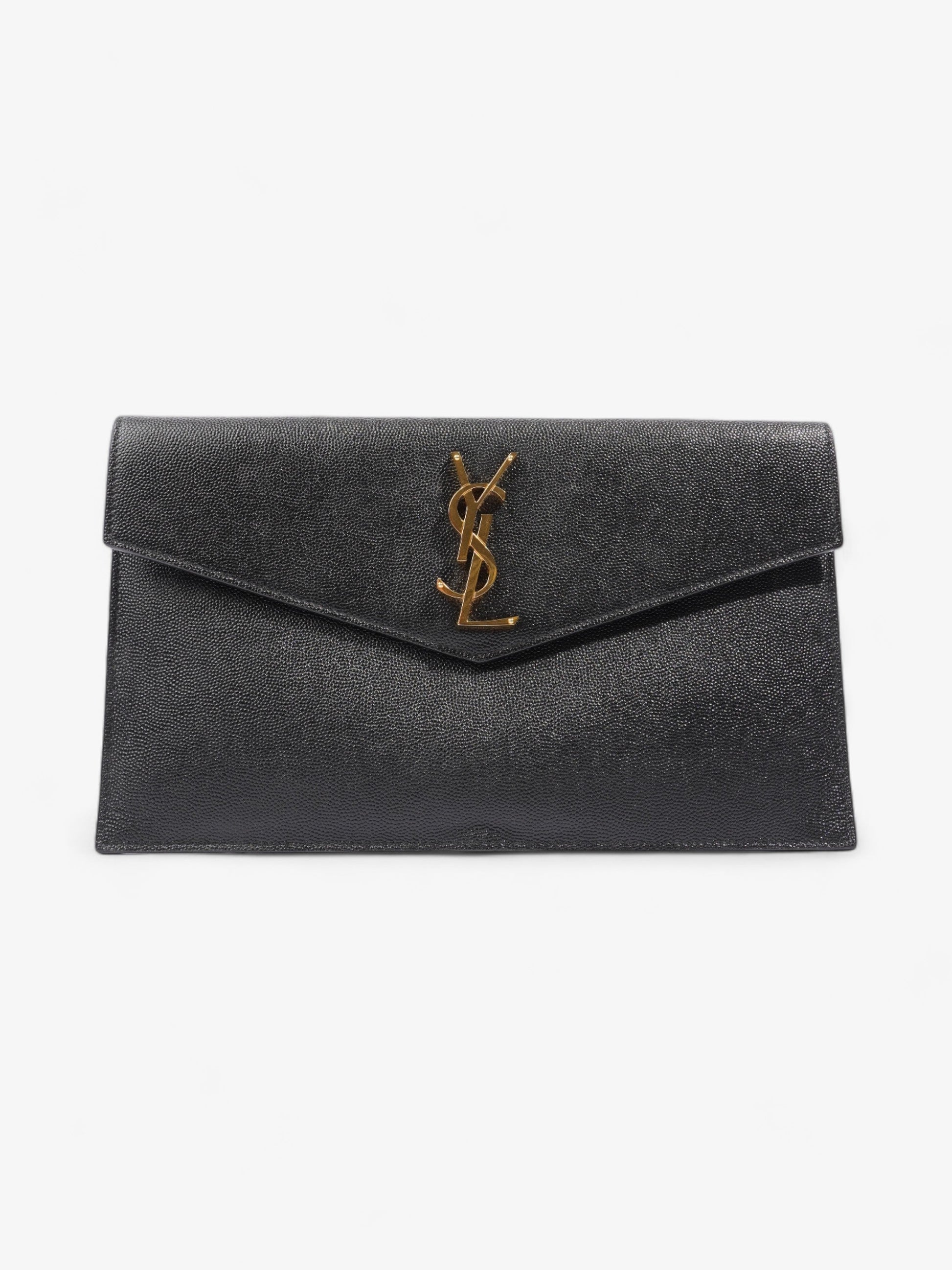 YSL Saint Laurent Uptown Pouch Calfskin Clutch Bag Leather Black Black Calfskin Leather